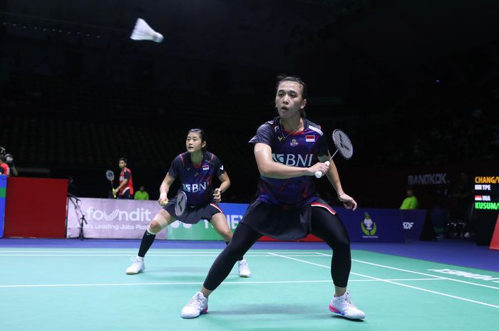 Ganda putri Indonesia, Febriana Dwipuji Kusuma/Amalia Cahaya Pratiwi, saat tampil pada babak perempat final besar Thailand Open 2024 di Bangkok, Thailand, 17 Mei 2024.