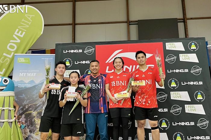 Amri Syahnawi/Indah Cahya Sari Jamil menjuarai Slovenia Open 2024 usai menangi laga derbi Merah Putih atas Verrel Yustin Mulia/Priskila Venus Elsadai, Minggu (19/5/2024).