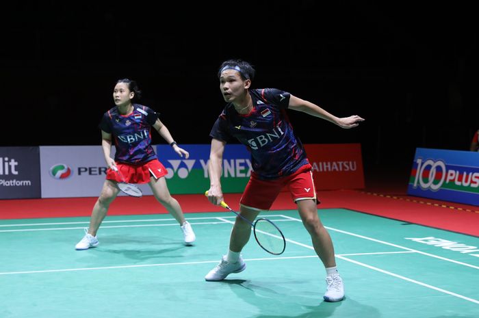 Rinov Rivaldy/Pitha Haningtyas Mentari pada semifinal Malaysia Masters 2024 di Axiata Arena, Kuala Lumpur, Malaysia, Sabtu (25/5/2024).