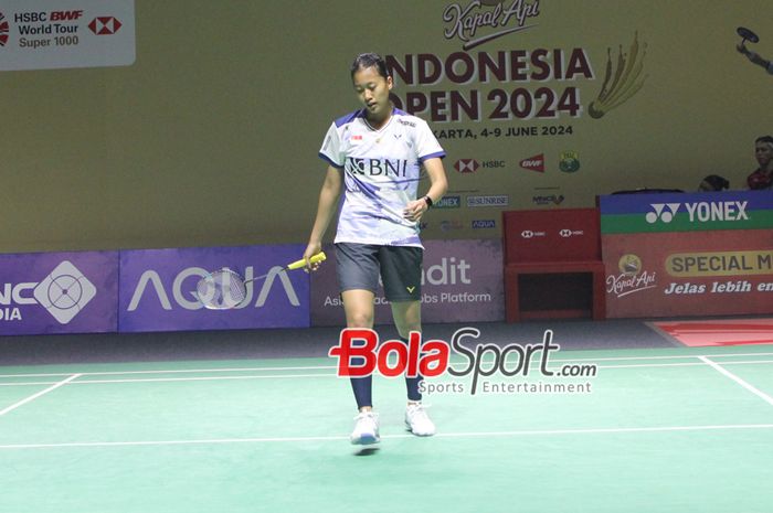 Tunggal Putri Indonesia Putri Kusuma Wardani saat tampil di Indonesia Open 2024, Istora Senayan, Jakarta (4/6/2024)