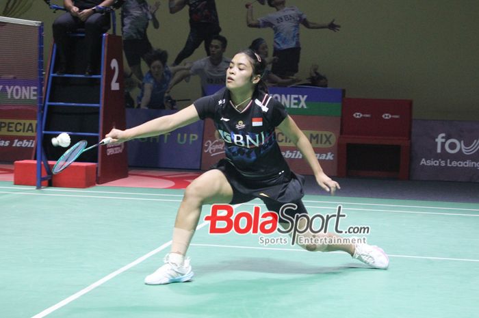 Tunggal Putri Indonesia Gregoria Mariska Tanjung saat tampil di Indonesia Open 2024, Istora Senayan, Jakarta (4/6/2024)