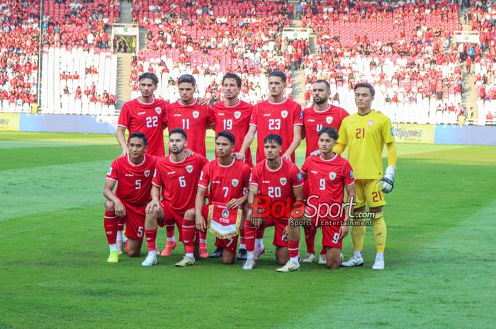 Skuat timnas Indonesia (skuad timnas Indonesia) sedang berfoto bersama di Stadion Utama Gelofa Bung Karno, Senayan, Jakarta,  Kamis (7/6/2024).