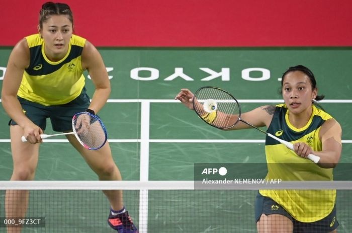 Ganda Putri Australia, Setyana Mapasa saat tampil bersama Gronya Somerville pada Olimpiade Tokyo 2020