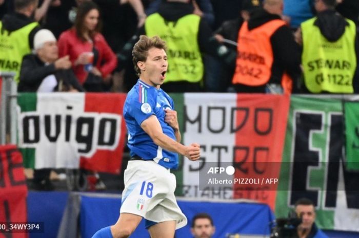 Gelandang Inter Milan, Nicolo Barella, mencetak gol penentu kemenangan 2-1 Timnas Italia atas Albania di Grup A EURO 2024, Sabtu (15/6/2024) di Dortmund.