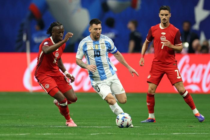 Aksi kapten Timnas Argentina, Lionel Messi, ketika menghadapi Timnas Kanada pada matchday pertama Grup A Copa America 2024, Jumat (21/6/2024) pagi WIB.