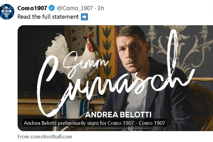 Como mengumumkan perekrutan Andrea Belotti di akun media sosialnya, Selasa (25/6/2024).