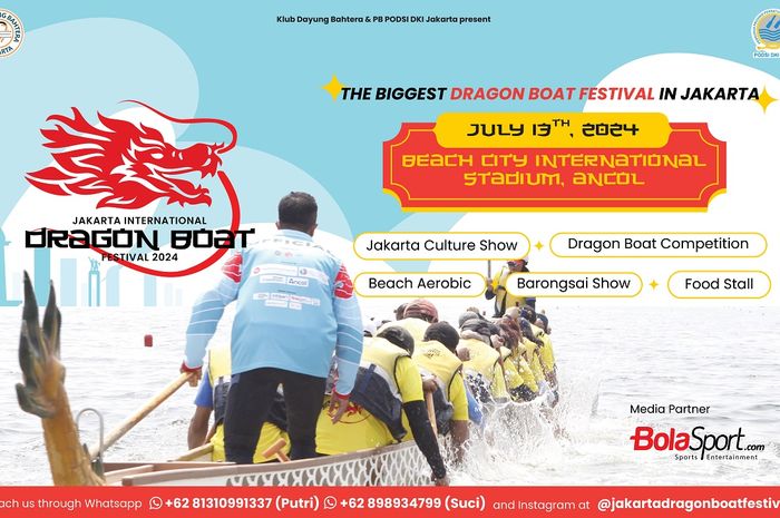 Jakarta International Dragon Boat Festival 2024 akan diselenggarakan pada Sabtu (13/7/2024) di Beach City International Stadium, Ancol, Jakarta Utara. 