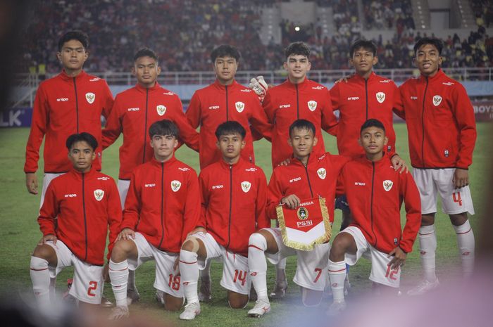 Skuad timnas U-16 Indonesia saat melawan timnas U-16 Laos pada babak fase grup ASEAN Cup U-16 2024, Kamis (27/6/2024).