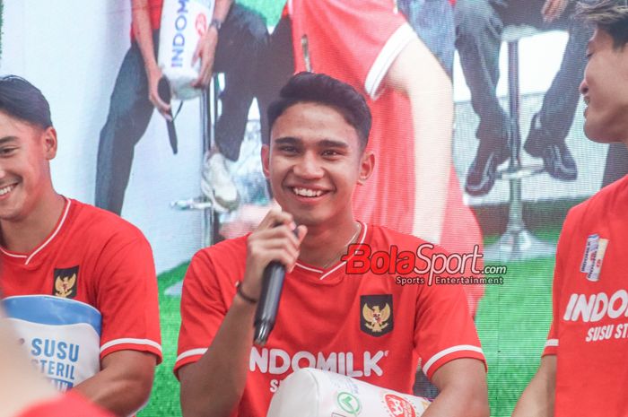 Pemain timnas Indonesia, Marselino Ferdinan, saat ditemui awak media di Pekan Raya Jakarta, Jakarta Utara, Kamis (4/7/2024).