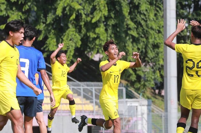 Selebrasi para pemain Timnas U-19 Malaysia.