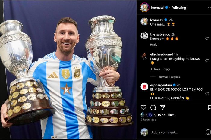 Lionel Messi memproklamirkan diri sebagai yang terbaik sepanjang masa lewat dua kata usai menjuarai Copa America 2024.