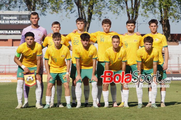 Skuad Australia U-19 di Stadion Gelora 10 November, Surabaya, Jawa Timur, Kamis (18/7/2024) sore. 