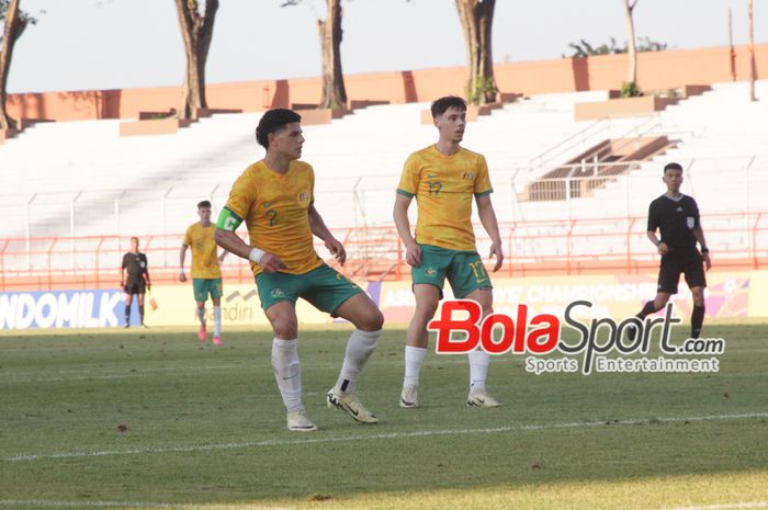 Kapten Timnas U-19 Australia, Marcus James Younis saat lawan Laos di Stadion Gelora 10 November, Surabaya, Jawa Timur, Kamis (18/7/2024) sore dalam laga grup B ASEAN Cup U-19 2024.