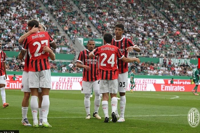 Alessandro Florenzi cetak gol pertama AC Milan dalam laga pembuka pramusim yang sekaligus debut pelatih Paulo Fonseca saat melawan Rapid Wien (20/7/2024).