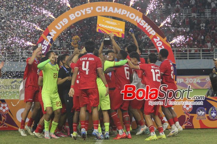 Seleberasi Timnas U-20 Indonesia ketika berhasil mengalahkan Thailand U-19 di Final ASEAN CUP U-19 2024. 