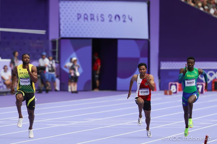 Sprinter Indonesia, Lalu Muhammad Zohri, pada babak preliminary heat 5 Olimpiade Paris 2024 di Stade de France, Paris, Prancis, Sabtu (3/8/2024),Sabtu (3/8/2024).