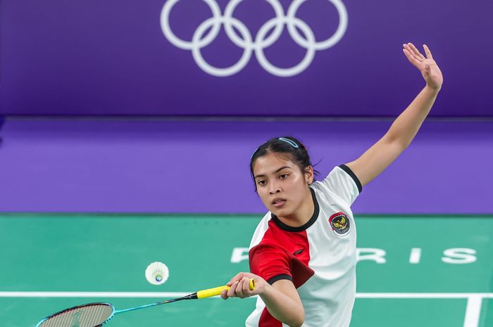 Pebulu tangkis tunggal putri Indonesia, Gregoria Mariska Tunjung, pada perempat final Olimpiade Paris 2024 di  Porte de la Chapelle Arena, Sabtu (3/8/2024).