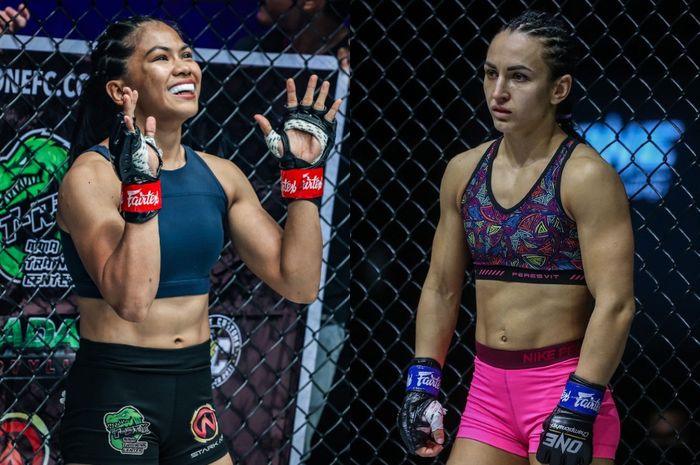 Denice Zamboanga (kiri) akan memperebutkan sabuk interim kelas atom MMA ONE Championship kontra Alyona Rassohyna di ONE Fight Night 24 pada 5 Oktober 2024.