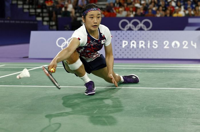 Pebulu tangkis tunggal putri Korea Selatan, An Se-young, pada final Olimpiade Paris 2024 di Porte de la Chapelle Arena, Senin (5/8/2024). 