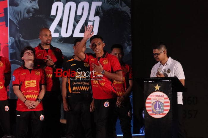 Rizky Ridho di acara launching Persija Jakarta di Jakarta International Stadium, Jakarta Utara, Rabu (7/8/2024).