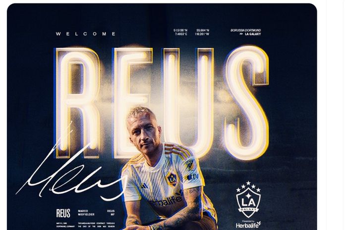 Pengumuman perekrutan Marco Reus di akun media sosial LA Galaxy pada Kamis (15/8/2024).