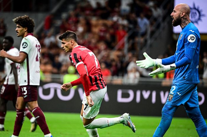 Alvaro Morata cetak gol pertamanya untuk AC Milan dalam laga pekan pembuka Liga Italia melawan Torino di San Siro (17/8/2024).