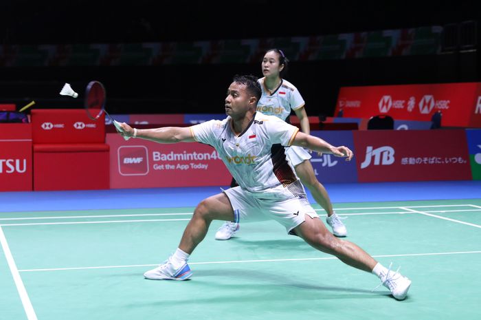 Ganda campuran Indonesia, Rehan Naufal Kusharjanto/Lisa Ayu Kusumawati, beraksi pada babak pertama Japan Open 2024, Selasa (20/8/2024)