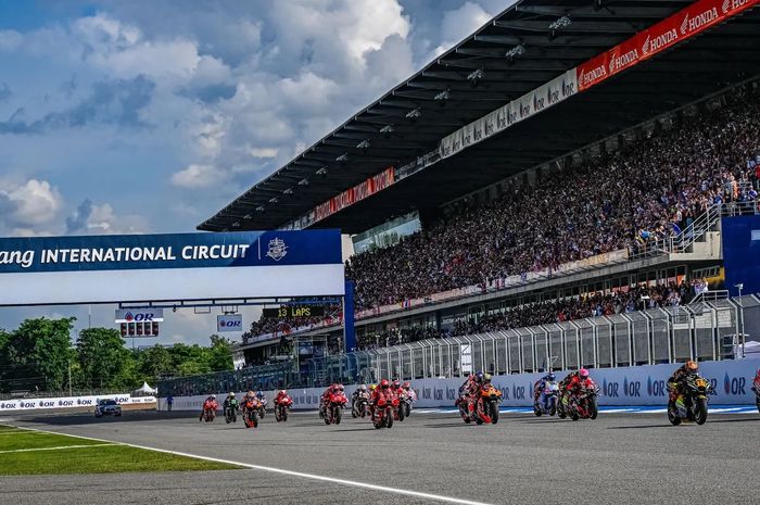 Suasana balapan MotoGP Thailand di Sirkuit Chang, Buriram, Thailand. Foto diambil ketika lomba sprint pada 28 Oktober 2023.