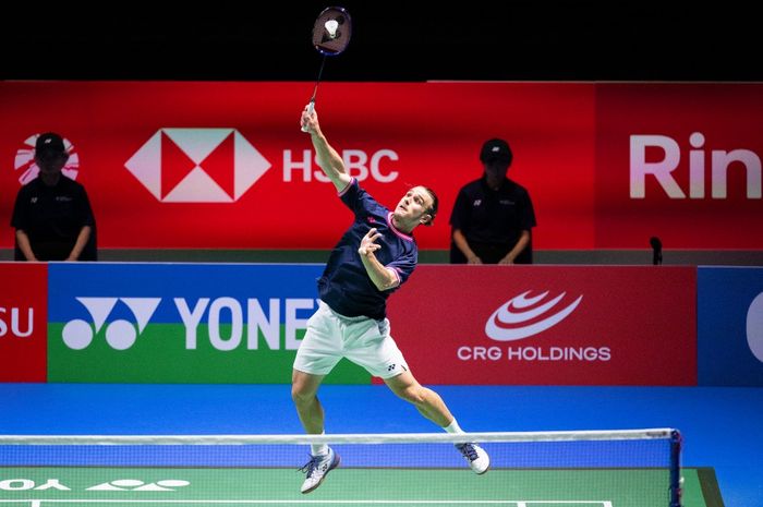 Pebulu tangkis tunggal putra Prancis, Alex Lanier, pada perempat final Japan Open 2024 di Yokohama Arena, Jumat (23/8/2024). 