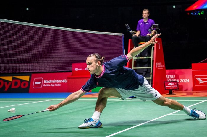 Pebulu tangkis tunggal putra Prancis, Alex Lanier, pada semifinal Japan Open 2024 di Yokohama Arena, Sabtu (24/8/2024).