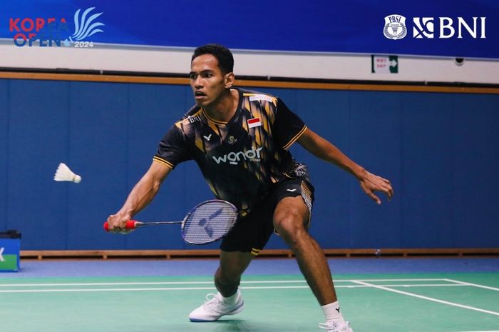 Tunggal putra Indonesia, Chico Aura Dwi Wardoyo, saat tampil pada babak pertama Korea Open 2024 di Mokpo Indoor Stadium, Seoul, Korea Selatan, 28 Agustus 2024.