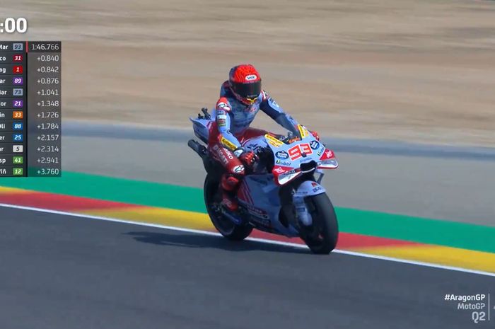 Pembalap Gresini Ducati, Marc Marquez setelah berhasil memastikan pole position pada hasil Kualifikasi MotoGP Aragon 2024 di Sirkuit Aragon, Alcaniz, Spanyol, Sabtu (31/8/2024).