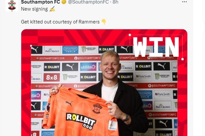 Kiper Aaron Ramsdale dilepas Arsenal ke Southampton pada hari terakhir bursa transfer Liga Inggris, Jumat (30/8/2024).