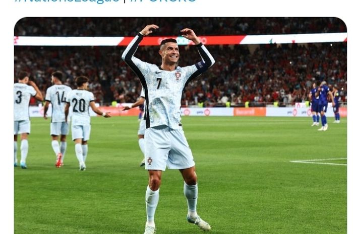 Aksi kapten Tim nasional Portugal, Cristiano Ronaldo, pada laga UEFA Nations League melawan Timnas Kroasia di Estadio da Luz, Kamis (5/9/2024).