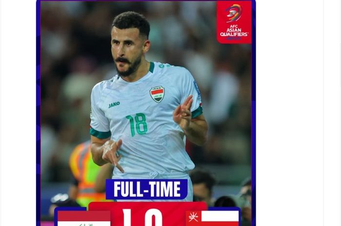 Aymen Hussein menjadi penentu kemenangan 1-0 Irak atas Oman di matchday 1 Grup B putaran ketiga Kualifikasi Piala Dunia 2026 Zona Asia, Kamis (5/9/2024) di Basra. 