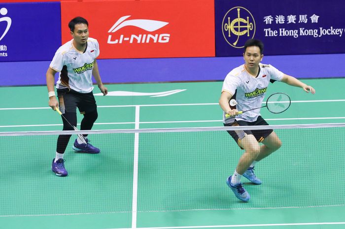 Ganda putra Indonesia, Mohammad Ahsan/Hendra Setiawan, saat tampil pada babak pertama Hong Kong Open 2024