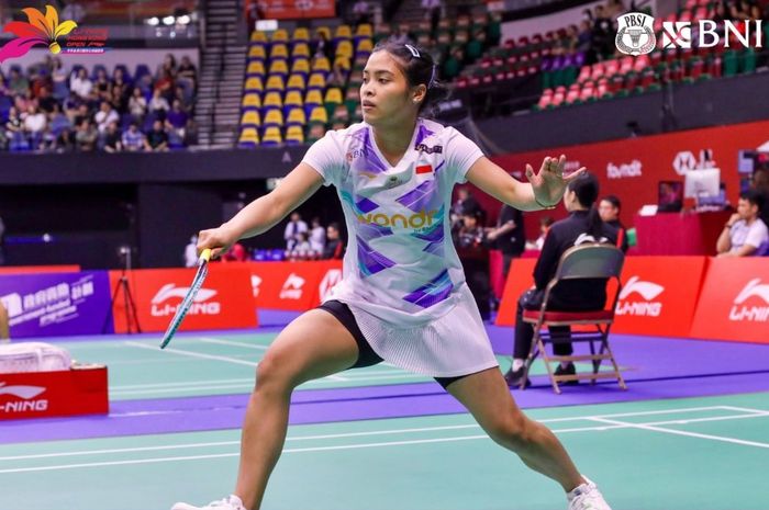 Tunggal putri Indonesia, Gregoria Mariska Tunjung, saat tampil pada babak kedua Hong Kong Open 2024 di Hong Kong Coliseum, Kowloon, Hong Kong, 12 September 2024. 