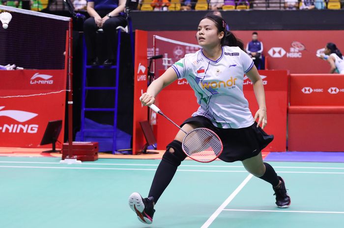 Tunggal putri Indonesia, Komang Ayu Cahya Dewi, saat tampil pada babak 16 besar Hong Kong Open 2024 di Hong Kong Coliseum, Kowloon, Hong Kong, 12 September 2024.