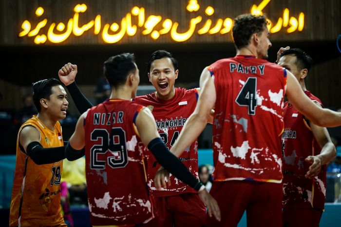 Tim voli putra Jakarta Bhayangkara Presisi saat tampil pada pertandingan AVC Club Championship 2024, di Yazd, Iran, Jumat (13/9/2024).