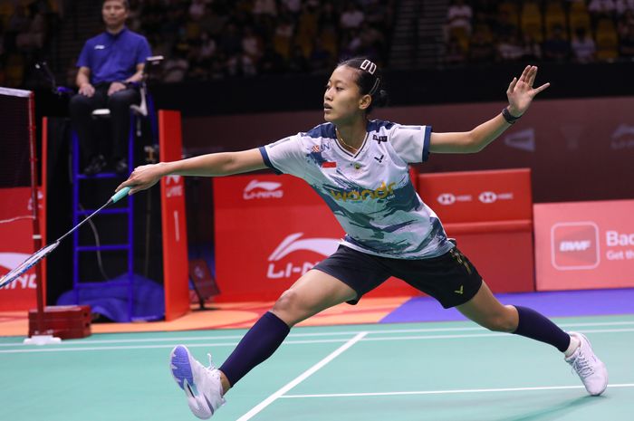 Pebulu tangkis tunggal putri Indonesia, Putri Kusuma Wardani, pada final Hong Kong Open 2024 di Hong Kong Coliseum, Kowloon, Minggu (15/9/2024).