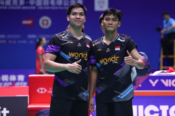 Muhammad Shohibul Fikri/Daniel Marthin setelah Liang Wei Keng/Wang Chang pada babak kedua China Open 2024 di Changzhou, Olympic Sport Center Gymnasium, Changzhou, China, pada Kamis (19/9/2024).