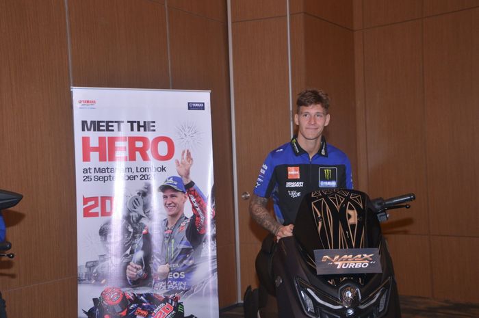 Pembalap Monster Energy Yamaha, Fabio Quartararo, dalam jumpa pers di Mandalika, Nusa Tenggara Barat, Kamis (25/9/2024).