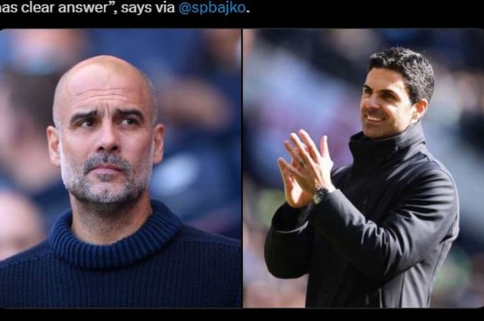 Pelatih Manchester City Pep Guardiola (kiri) dan bos Arsenal Mikel Arteta.