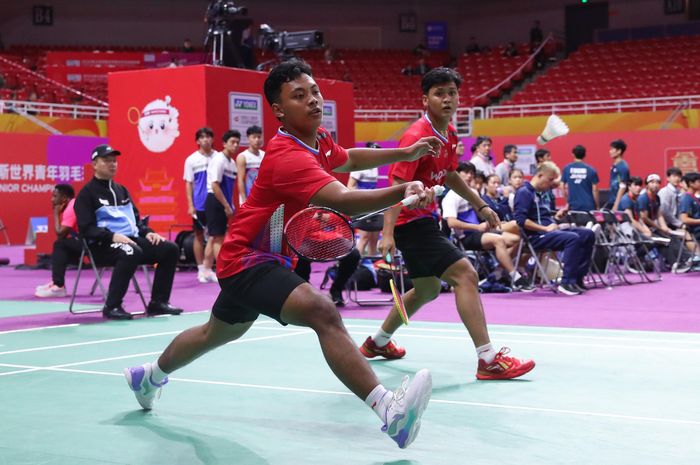 Pasangan ganda putra, Anselmus Breagit Fredy Prasetya/Pulung Ramadhan, pada perempat final Suhandinata Cup 2024 kontra India di Nanchang International Sports Center Gymnasium, Kamis (3/10/2024).