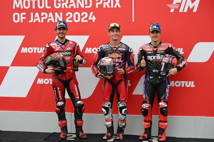 ki-ka; Francesco Bagnaia (Ducati Lenovo), Pedro Acosta (Red Bull GasGas Tech3), dan Maverick Vinales (Aprilia Racing) akan start dari baris terdepan pada MotoGP Jepang 2024