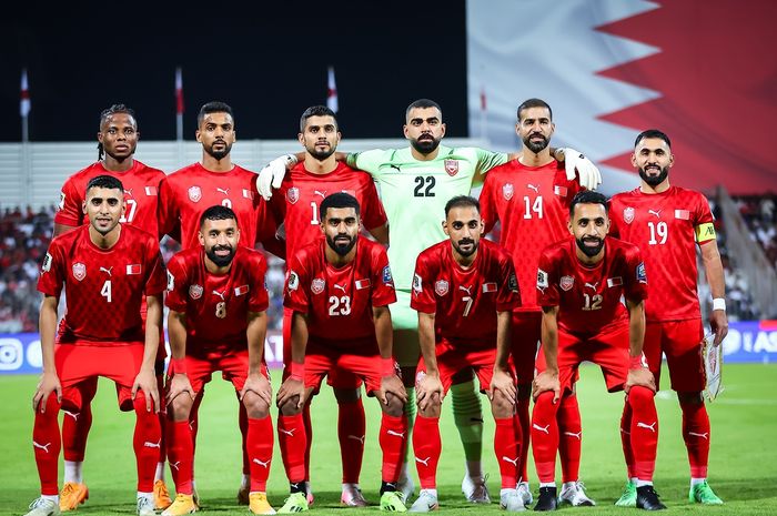 Skuad Bahrain saat jumpa Jepang di Bahrain National Stadium, Riffa, 10 September 2024 di Kualifikasi Piala Dunia 2026 Zona Asia