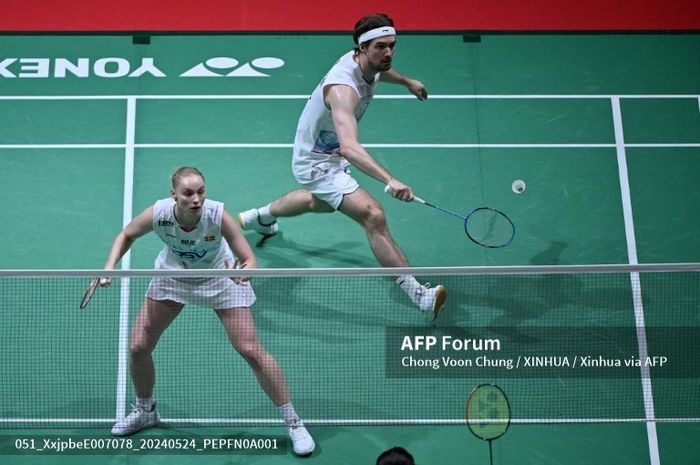 Ganda campuran Denmark, Mathias Christiansen/Alexandra Boje saat tampil pada Malaysia Masters 2024