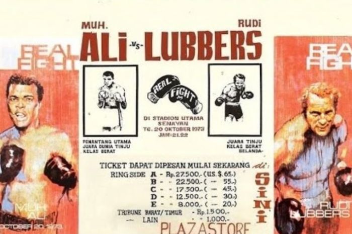 Poster penjualan tiket pertarungan Muhammad Ali melawan Rudi Lubbers di Jakarta pada 20 Oktober 1973.