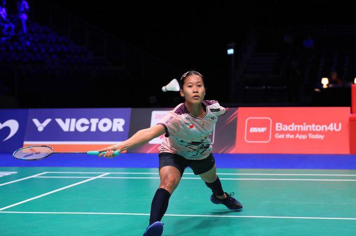 Tunggal putri Indonesia, Putri Kusuma Wardani, saat bertanding pada perempat final Denmark Open 2024 di Jyske Bank Arena, Odense, Denmark, 18 Oktober 2024.