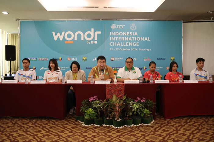 Konferensi pers Indonesia International Challenge 2024 yang akan bergulir pada 22-27 Oktober 2024 di Jarim Expo, Surabaya, Jawa Timur.